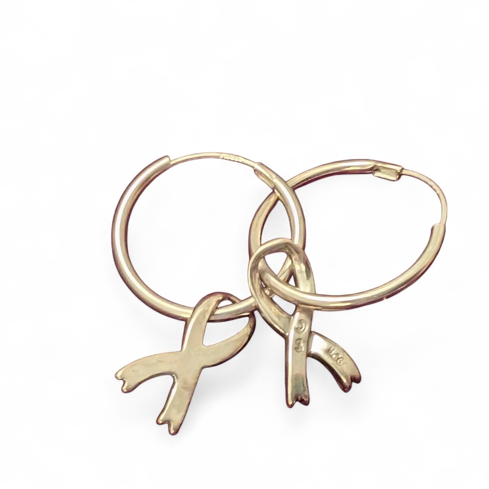 VINTAGE Ribbon Sterling Silver Earrings Hoops Charms Cancer Awareness New